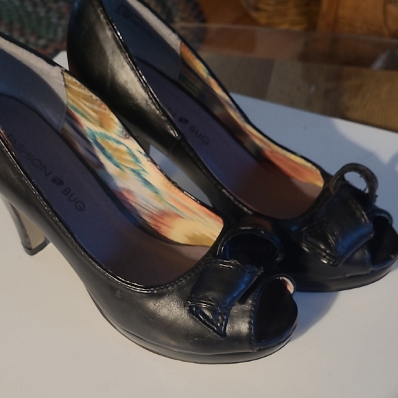 Fashion Bug Elegant Black Peep-Toe Heels - Picture 1 of 7